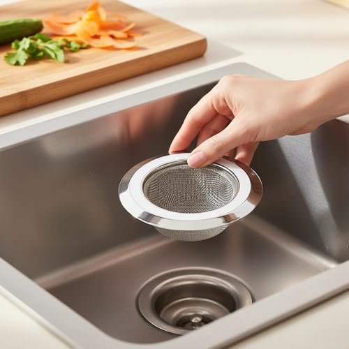 Image of Sulfar Stainless Steel Sink Strainer & Stopper 4 Inch (10 cm) | 2 in 1 Kitchen Drain Filter Basket with Fine Mesh | Anti-Clog Basin Drain Cover for Sink, Washbasin, Durable Rust Resistant (Chrome)