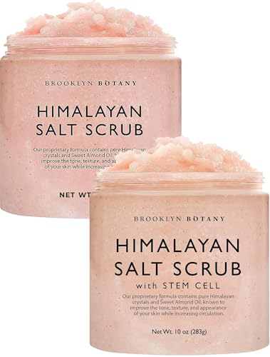 Brooklyn Botany Himalayan Salt and Himalayan Salt & Stem Cell Body Scrub Set – Exfoliating & Moisturizing Face, Body, Hand & Foot Scrubs – 2 x 10 oz