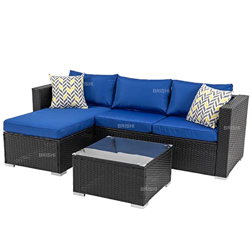Image of Amazon Brand - Solimo Solara Outdoor 4 Seater Sofa Set | Balcony Sofa | Patio Furniture Sets | Conversation Sets | Wicker | Garden | Balcony | (Brown-Blue)