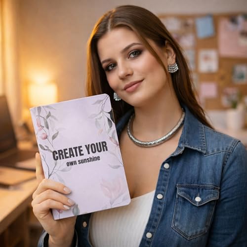 Image of Motivational Floral A5 Notebook Diary for Women & Students | Softbound Laminated Cover | Monthly Planner + Daily Planner | 21 x 15 cm Ruled Journal | Inspirational Quote Cover (Light Grey Create Your Own Sunshine)
