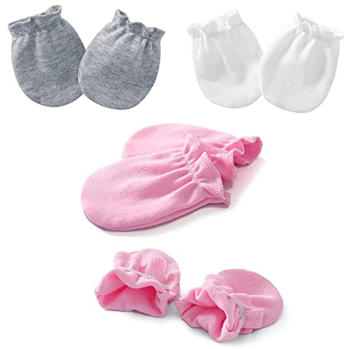 Newborn Hat And Mitten Set 3-Pack Baby Soft Bear Ears Beanies Cap & No Scratch Mittens For 0-3 Months Boys Girls(White & Grey & Black) #TOP5