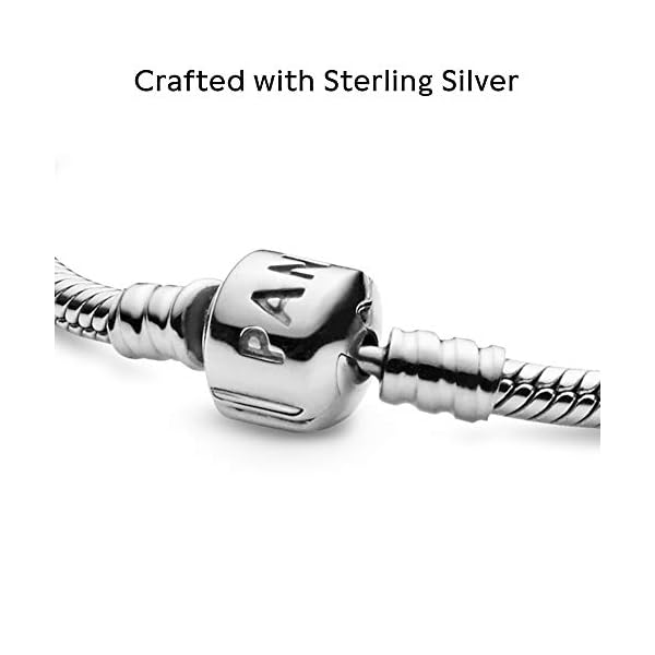 Pandora Moments Logo Barrel Clasp Snake Chain Bracelet - Compatible Moments Charms - Sterling Silver Bracelet for Women - Gift for Her - 7.1"