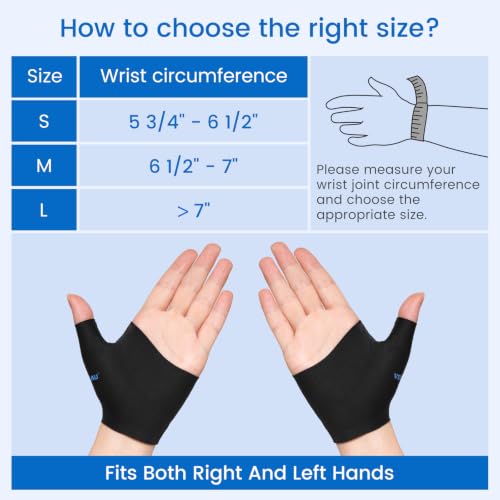 Image of VELPEAU Elastic Thumb Wrist Support Brace (Pack of 2), Splashproof Compression Sleeve for Arthritis Pain, Tendonitis, Sprains, Sports, Splint Liner, Fits Left & Right Hands (Upgraded Short Version - Black, Medium)