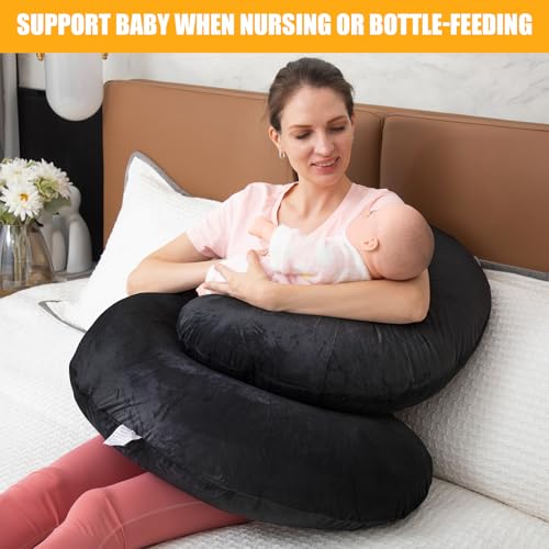 Image of 1 MIDDLE ONE Pregnancy Pillow, C Shaped Full Body Pregnant Women Sleeping Pillow for Maternity Support with Cover (Black)