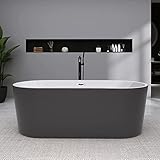 Rizzon Acrylic Freestanding Bathtub 70'' Matte Grey Free standing Bath Tubs with cUPC Certified Anti-Cracked Soaking Tub with Brass Drain and Classic Stainless Steel Slotted Overflow