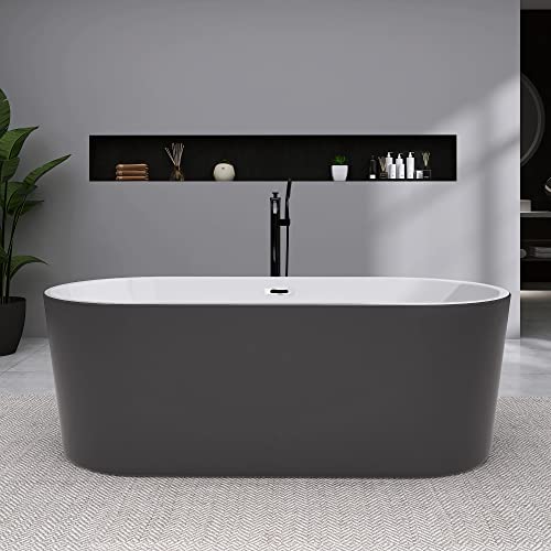 Rizzon Acrylic Freestanding Bathtub 70'' Matte Grey Free standing Bath Tubs with cUPC Certified Anti-Cracked Soaking Tub with Brass Drain and Classic Stainless Steel Slotted Overflow