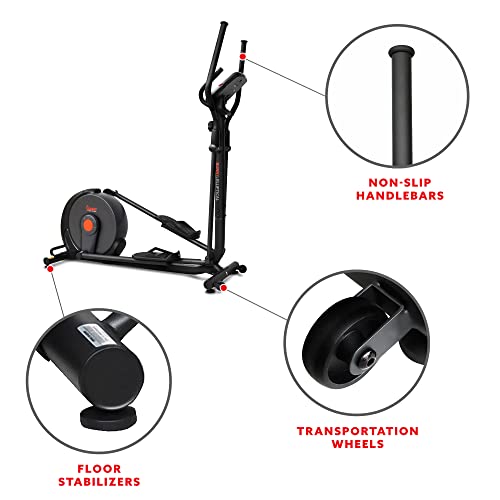 Image of Sunny Health & Fitness Elliptical Silent Exercise Machine with Long Stride | Elliptical Training with Pulse Sensor, Adjustable Resistance, Long Stride, Fully Body Workout, App Access via Bluetooth