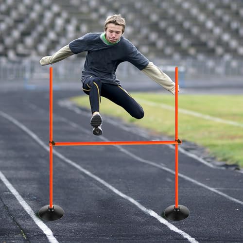 Voodans Orange Adjustable Height Agility Hurdle Set Multi-Function Soccer Trainning Pole Set Coaching Sticks with Rubber Base (Pack of 6, 4.9 FT) - Thumbnail 7