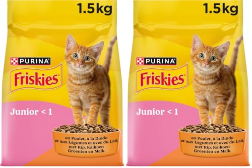 FRISKIES Junior au Poulet, à la Dinde, au Lait et aux Légumes - 1,5 KG - Croquettes pour Chaton (Lot de 2)