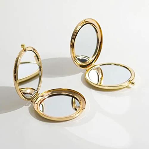 Oaiqiy Compact Mirror, Handheld 2.75 Inches Travel Makeup Mirror, 1X/2X Magnifying Round Pocket Makeup Mirror(Gold) #TOP2