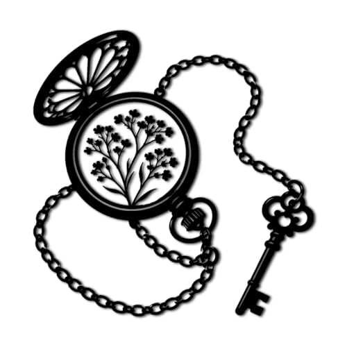 Vintage Pocket Watch and Key Floral Design Metal Wall Art