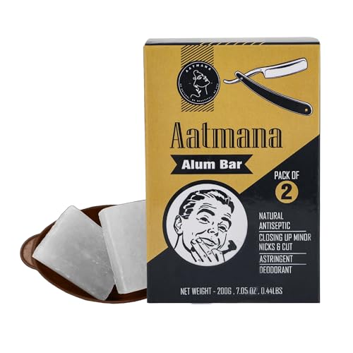 AATMANA Shaving Alum Bar 100g x 2 | Premium Quality Potassium Alum Bars, 3.53oz Each | Stops Bleeding Due to Minor Nicks & Cuts After Shaving | Natural Body Deodrant