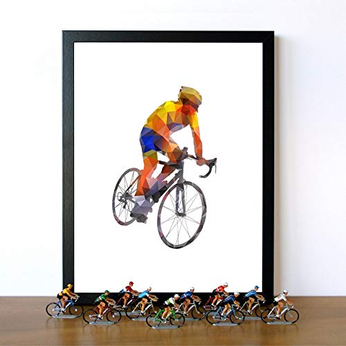Cycliste sur route affiche peinture sur toile vélo abstrait géométrique 60x80cm