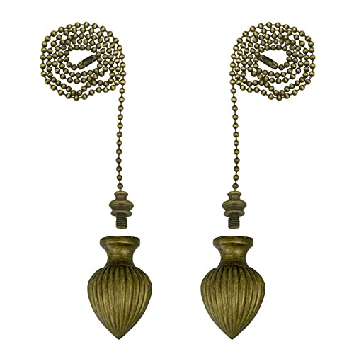 Image of Royal Designs, Inc. Ribbed Pear Finial with Fan Pull Chain, Antique Brass - Pack of 2