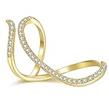 Dnswez Unique Design CZ Cubic Zirconia Multiple Finger Ring Palm Cuff Handlet for Women Adjustable Size (Rose)