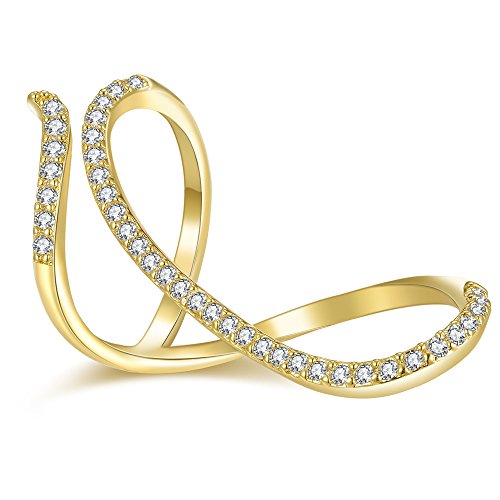 Dnswez Unique Design CZ Cubic Zirconia Multiple Finger Ring Palm Cuff Handlet for Women Adjustable Size (Rose)