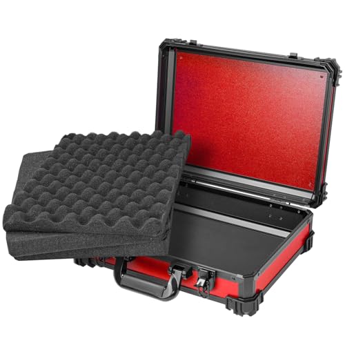 HMF 15502-03 Transportkoffer mit Rasterschaumstoff, Universalkoffer | 39 x 29 x 12 cm | Rot