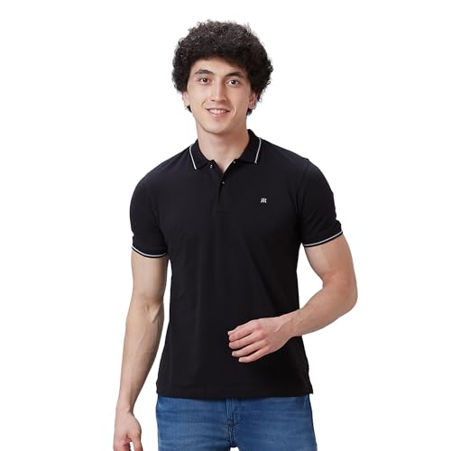 Image of Raymond Contemporary Fit Pure Cotton Solid Pattern Polo Neck Casual T-Shirt