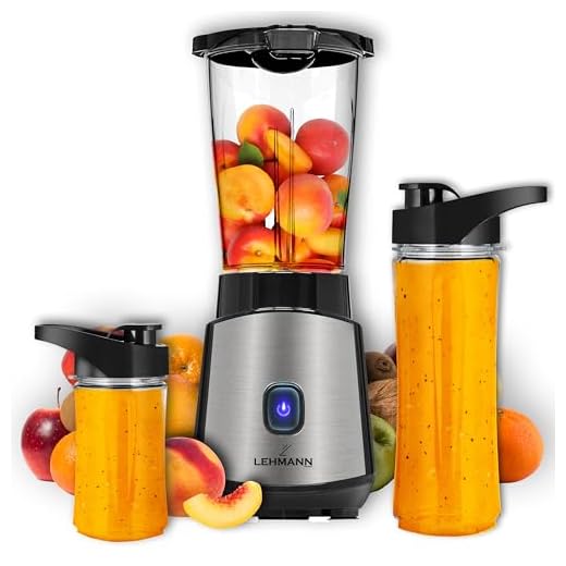 LEHMANN Standmixer 1200W, Mixer Smoothie Maker To Go 1L, Lieferung mit 2 Smoothie Flasche - 570ml und 400ml, Leicht zu Reinigen, 4-Klingen-System, Mini Mixer für Säfte, Shake und Proteinshake