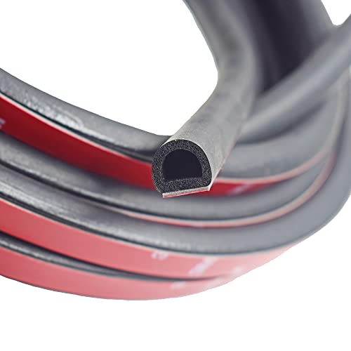 Kx Automotive Universal D-Shape Door Seal 0.47" Height X 0.55" Width Weather Stripping Epdm Rubber Seal Strip Self Adhesive Car Truck Door Window Soundproof Noise Insulation Sealing (20 Ft(6M)) #TOP5
