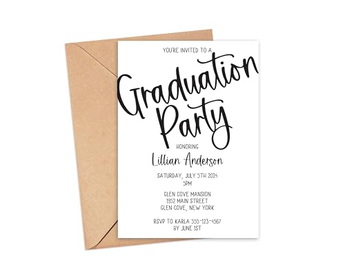 Modern Graduation Party Invitation, Personalized Simple Black and White Graduation Party Invites, Modern Grad Party for High School, College, University 24-21