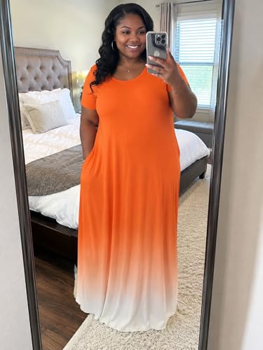 Image of PinkPatty Women's Plus Size Maxi Dresses Short Sleeve Sundress Summer T-Shirt Beach Long Dress with Pockets