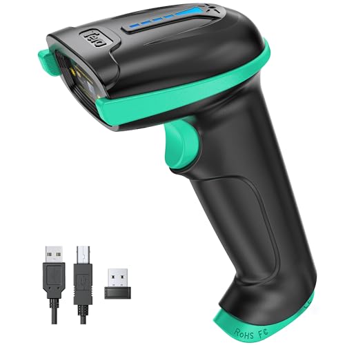 Tera Barcode Scanner 1D Wireless with Battery Level Indicator Versatile 2-in-1 (2.4Ghz Wireless+USB 2.0 Wired) 328 Feet Transmission Distance Rechargeable Barcode Reader USB Handheld Bar Code Scanner