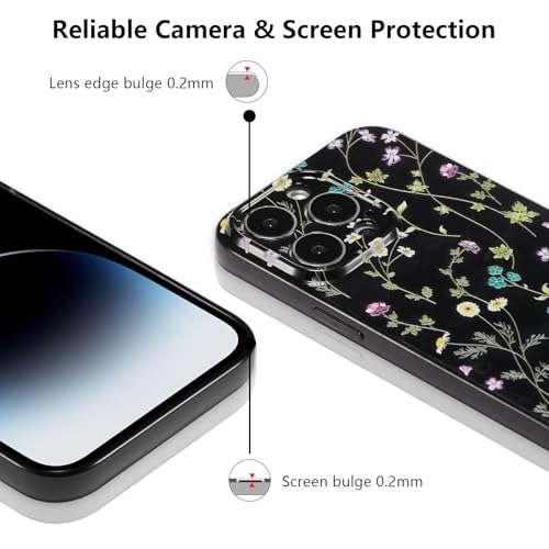 Image of RALEAVO Floral Case for iPhone 16 Pro, Flower Branch Pattern Design Cute Cover Case for Girls Women Slim Thin Soft Silicone Shockproof Anti-Slip Phone Case for iPhone 16 Pro (6.3 inch),Black | for iPhone 16 Pro Case with Cute Flower Branch Pattern Design,Pretty Case for Girls Women,Soft Silicone Shockproof Cover