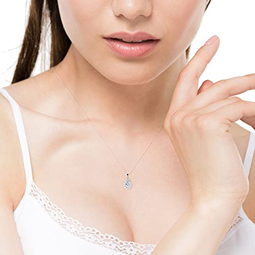Cate & Chloe Sage Wisdom 18K White Gold Halo Pendant Necklace, Simulated Diamond Necklace, Cz Necklace, Best Silver Necklaces For Women, Girls, Special-Occasion Jewelry, Oval Necklace, Bridal Necklace #TOP2