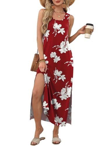 Image of WIHOLL Maxi Dress Summer Dresses 2026 Beach Vacation Clothes Sleeveless Sundresses with Pockets Boho S-3XL