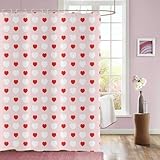 GCIREC Duschvorhang, 180x200cm, Valentinstag Romantisches Liebesthema Rotes Weißes Herz Wasserdichter Stoff Maschinenwaschbarer Badezimmervorhang mit Haken