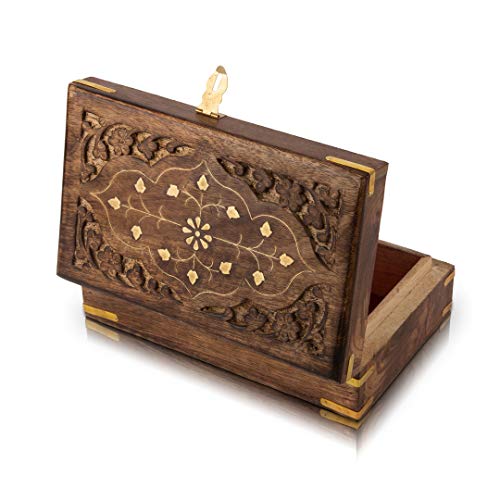 The Great Indian Bazaar Birthday Gift Ideas Handmade Decorative Wooden Jewelry Box With Free Lock & Key Jewelry Organizer Keepsake Box Treasure Chest Trinket Holder Lock Box Watch Box 8 X 5 Inch #TOP3