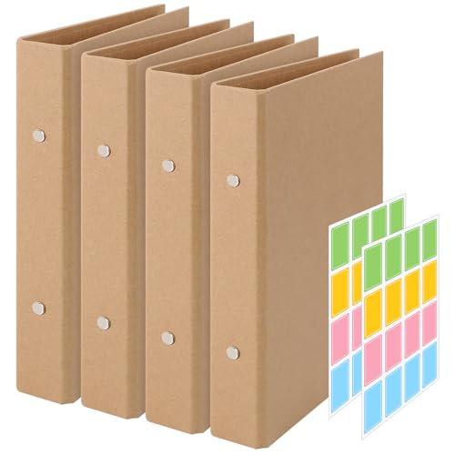 4 Stück Ringbuch A5 Nachfüllbar Kraftpapier RingbuchOrdner mit 2 Ringe DIY A5 RingbuchEinfachheit Kraftpapier-Binderschale Ringordner A5für Reisetagebücher Geschäftsbücher Büros - 17.5x23.5 cm