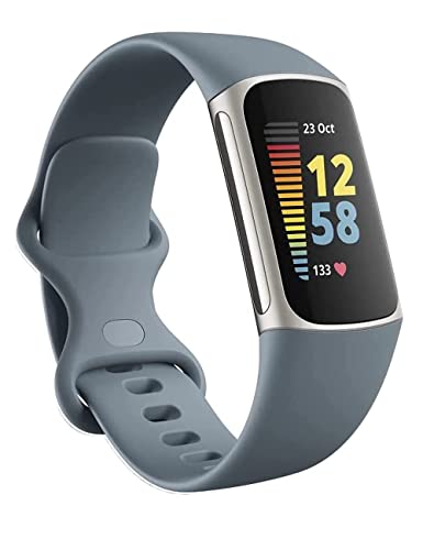 Fitbit Charge 5 Advanced Fitness Tracker With Gps, Heart Rate, Sleep & Health Tracker - Power Bundle With Adapter (Blue Stainless Steel) - 5