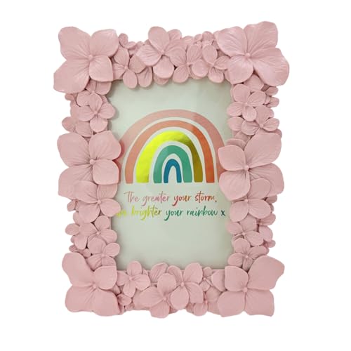 4x6 Pink Floral Picture Frame Ornate Retro Hand-Crafted Flowers Resin Photo Frames 4 x 6 with Glass Front for Tabletop Display and Wall Mount (Pink)