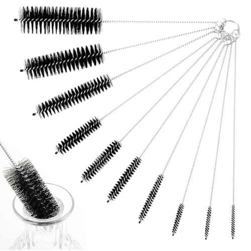 CATOR Lot de 13 brosses de Nettoyage, pour Paille, Bouteille, goupillon, goupillon bouteille, Tuyau à Lait, en Nylon, pour Tubes à essai, théière, Boire, pailles, en Nylon