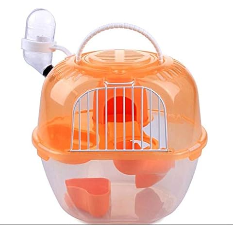 IFEVER Double Level Transparent Plastic Cage Portable Hamster Cage Hamster Travel Carrier Practical Multi-Functional and Equipped Hamste Living House (Orange) Cover