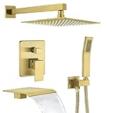 Bathtub Shower System Brushed Gold Shower Fixtures with High Pressure 10 inch Rain Shower head and...
