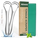 RONAVO Tongue Scrapers for Adults with Thick Tongue Coating, Mental Tongue Scraper with Dual Scraping Head Design for Deep Clean, Bad Breath Gone, Help Improve Oral Hygiene