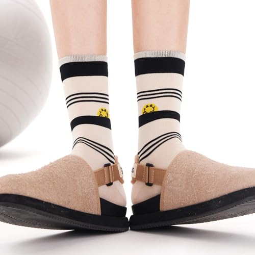 Image of Women's stockings 3 pieces | Smiling face combed cotton | Slip-proof cuffs | Spring and Summer white socks