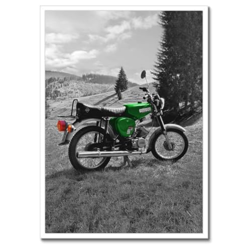 Poster Simson S51E vert encadré pour salon industriel et garage chic