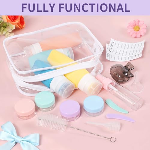 19 Pack Travel Bottles for Toiletries - TSA-Approved Leak-Proof Silicone Containers with Cream Jars Spray Bottles Funnel Brushes & Labels - Portable Refillable Kit for Shampoo Lotion & Conditioner - Image 8