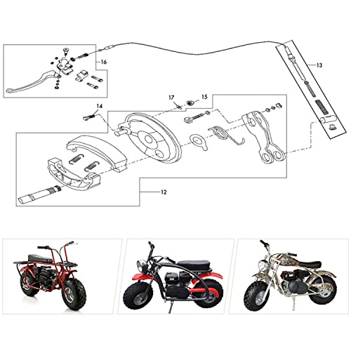 Image of YOXUFA Mini Bike Brake Lever Kit Drum Brake Cable Shoes Replacement for Coleman CT200U CT200U-EX BT200X Baja Warrior Heat MB200 Massimo Axis M200 Predator 212 196cc 200cc Parts W / 22mm 7 /8 inch Handle