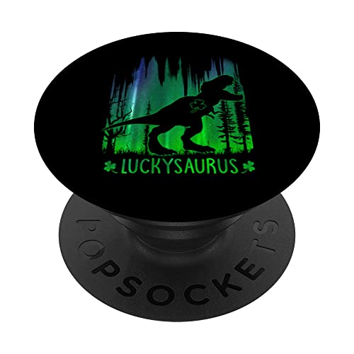 Luckysaurus Dinosaur Lucky Shamrock Funny St Patricks Day PopSockets PopGrip Interchangeable