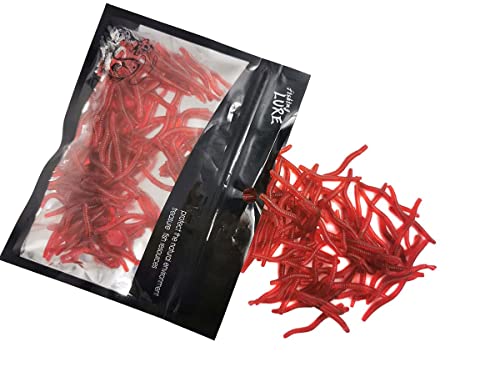 Milepetus Fishing Bait, 200 Red Earthworm Lures (1.6inch, 4cm), Soft Plastic Lures