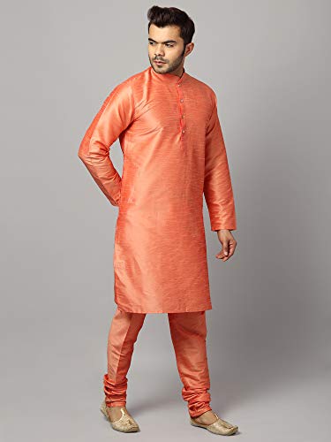 Image of Uri and MacKenzie Banarasi Dupion Silk Solid Kurta Churidar Pyjama Set for Men