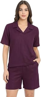 VASTRADROBE Women's Co-ord Set, Textured Fabric Short Sleeve Collared Top and High-Waist Shorts with Pockets, Two-Piece En... Price In India