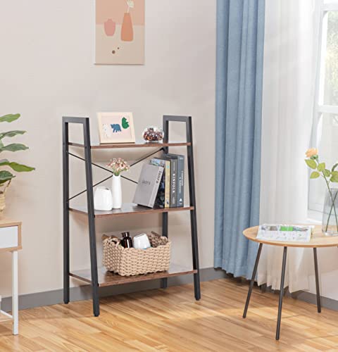 Jjs Industrial 3-Tier Bookshelf, Freestanding Rustic Display Bookcase Storage Rack Shelf Plant Stand For Living Room Home Office, Brown #TOP1