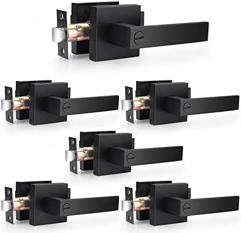 Probrico 6 Pack Matte Black Door Handles Heavy Duty Flat Square Privacy Interior Door Levers for Bedroom & Bathroom, Keyless Interior Handles for Left &Right Handled Doors