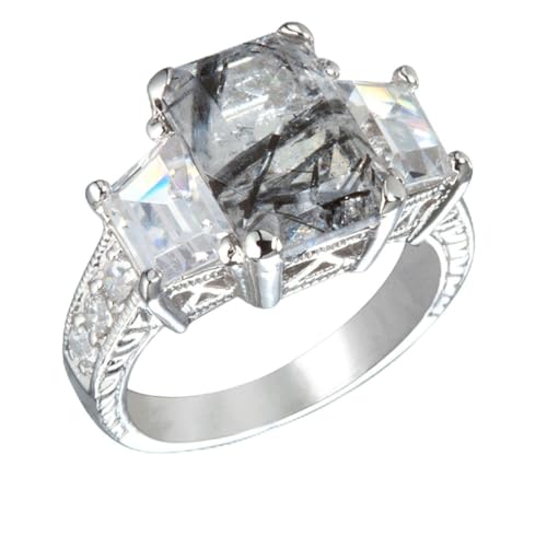 Bague quartz rutilé forme émeraude en argent, le cadeau d'anniversaire idéal